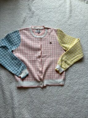 Teddy Fresh pastel color block cardigan